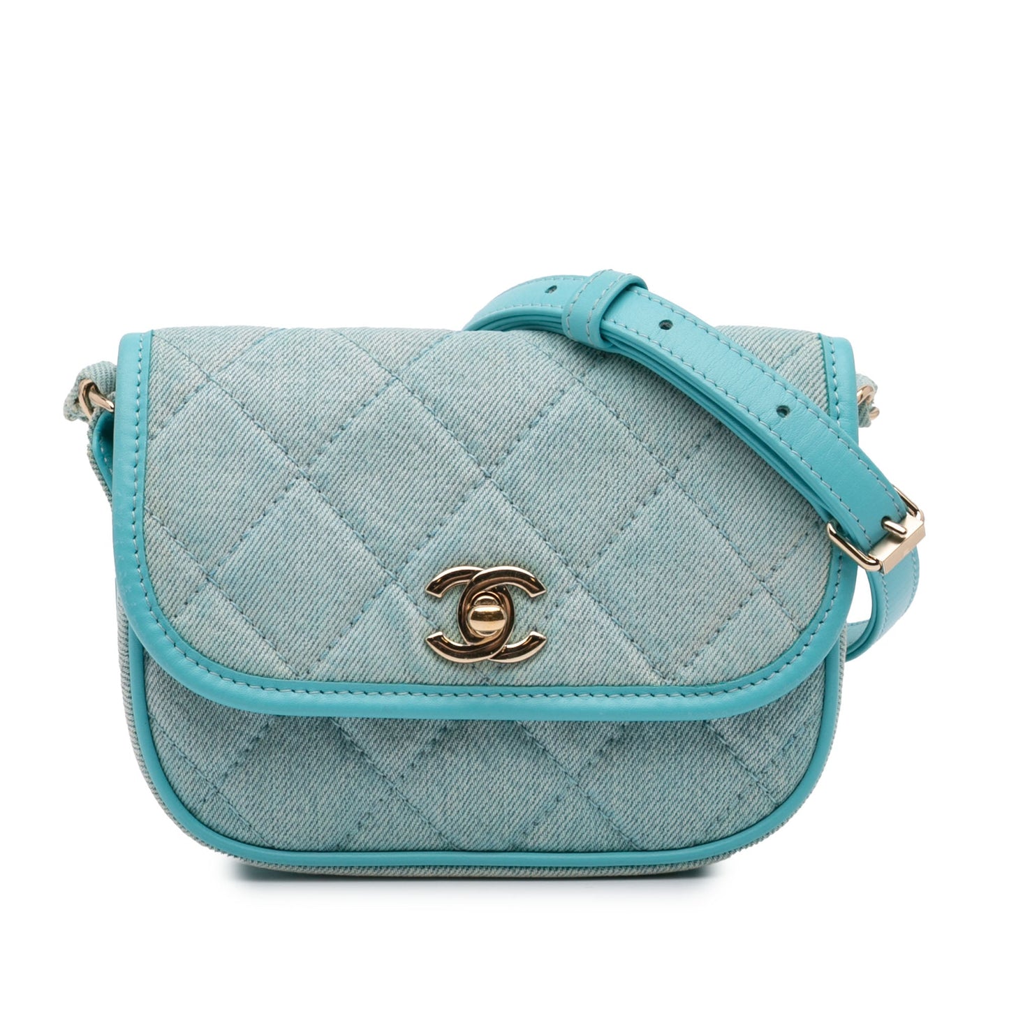 Mini CC Quilted Denim Messenger Flap