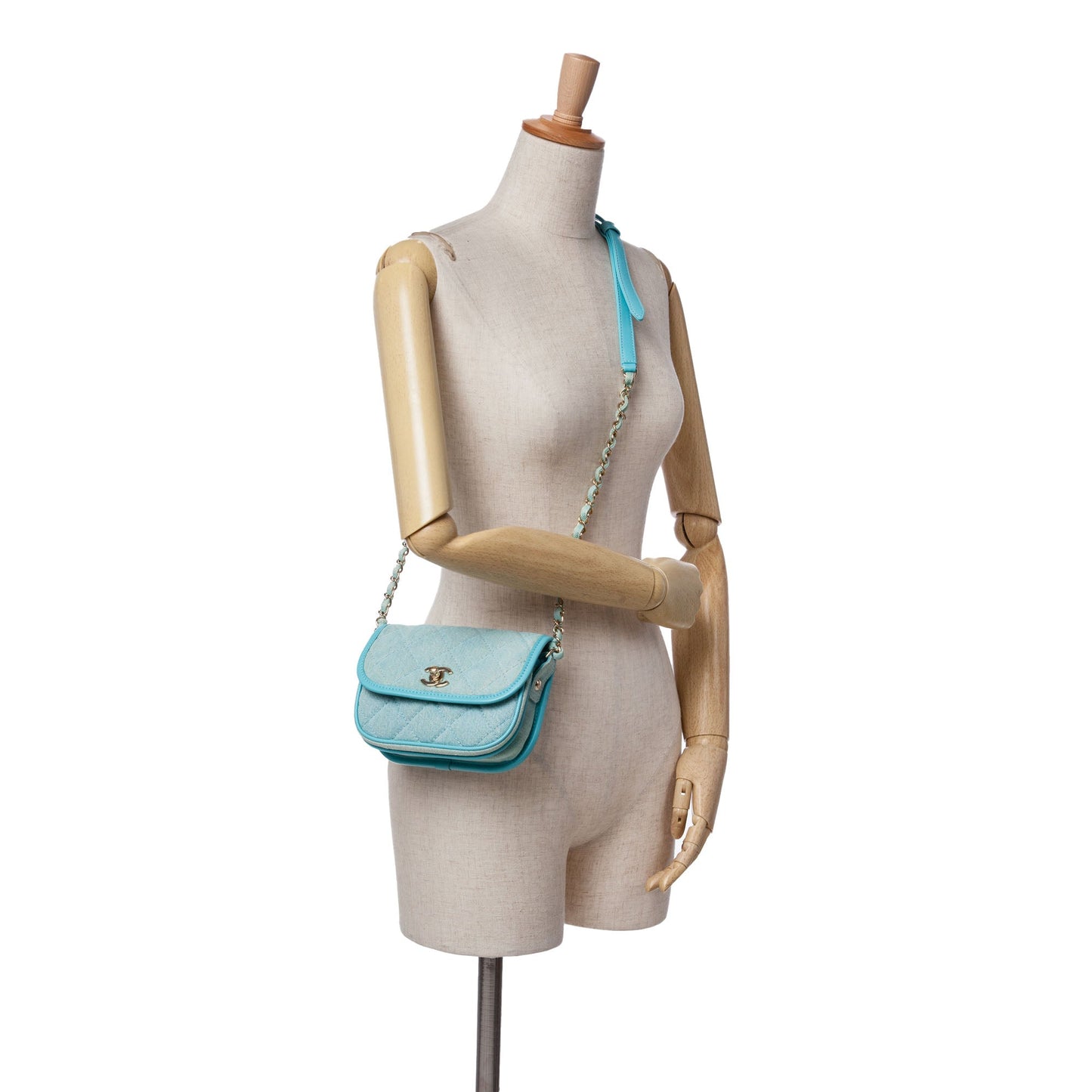 Mini CC Quilted Denim Messenger Flap