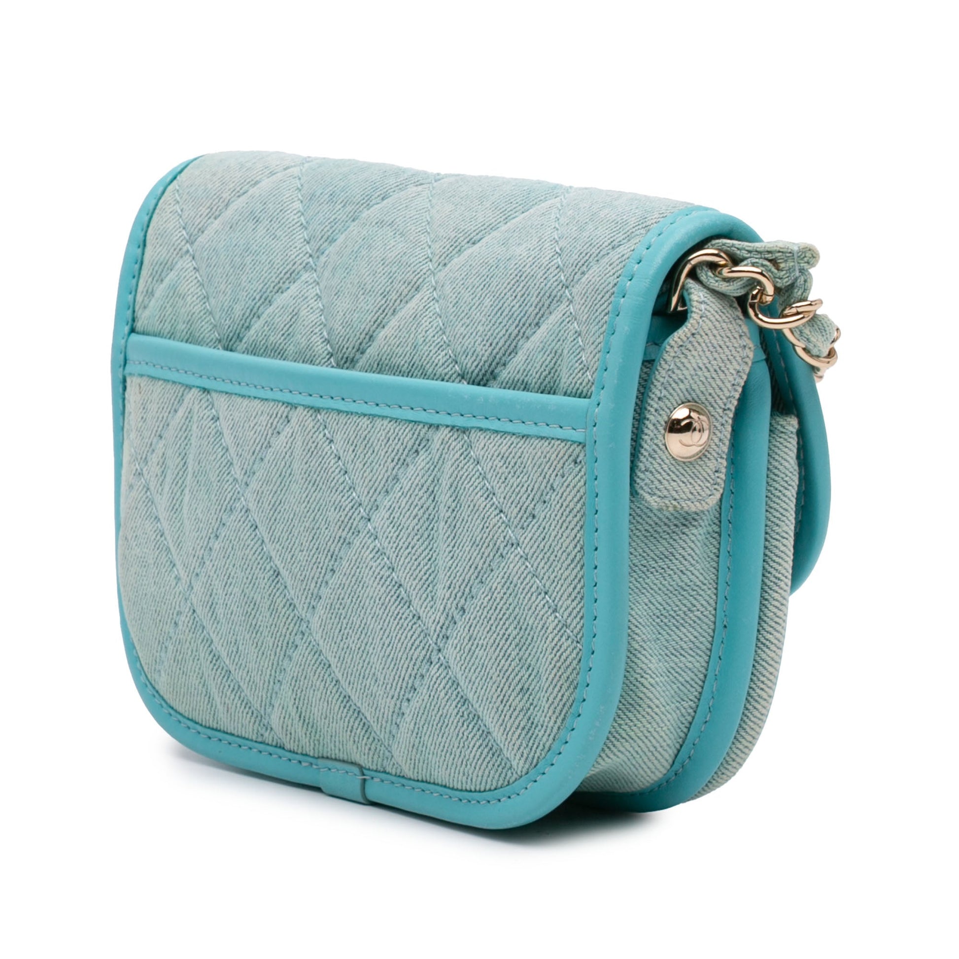 Mini CC Quilted Denim Messenger Flap