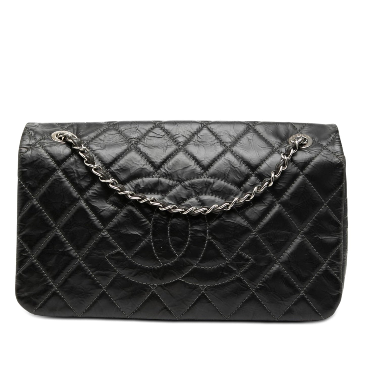 CC Glazed Quilted Calfskin Single Flap