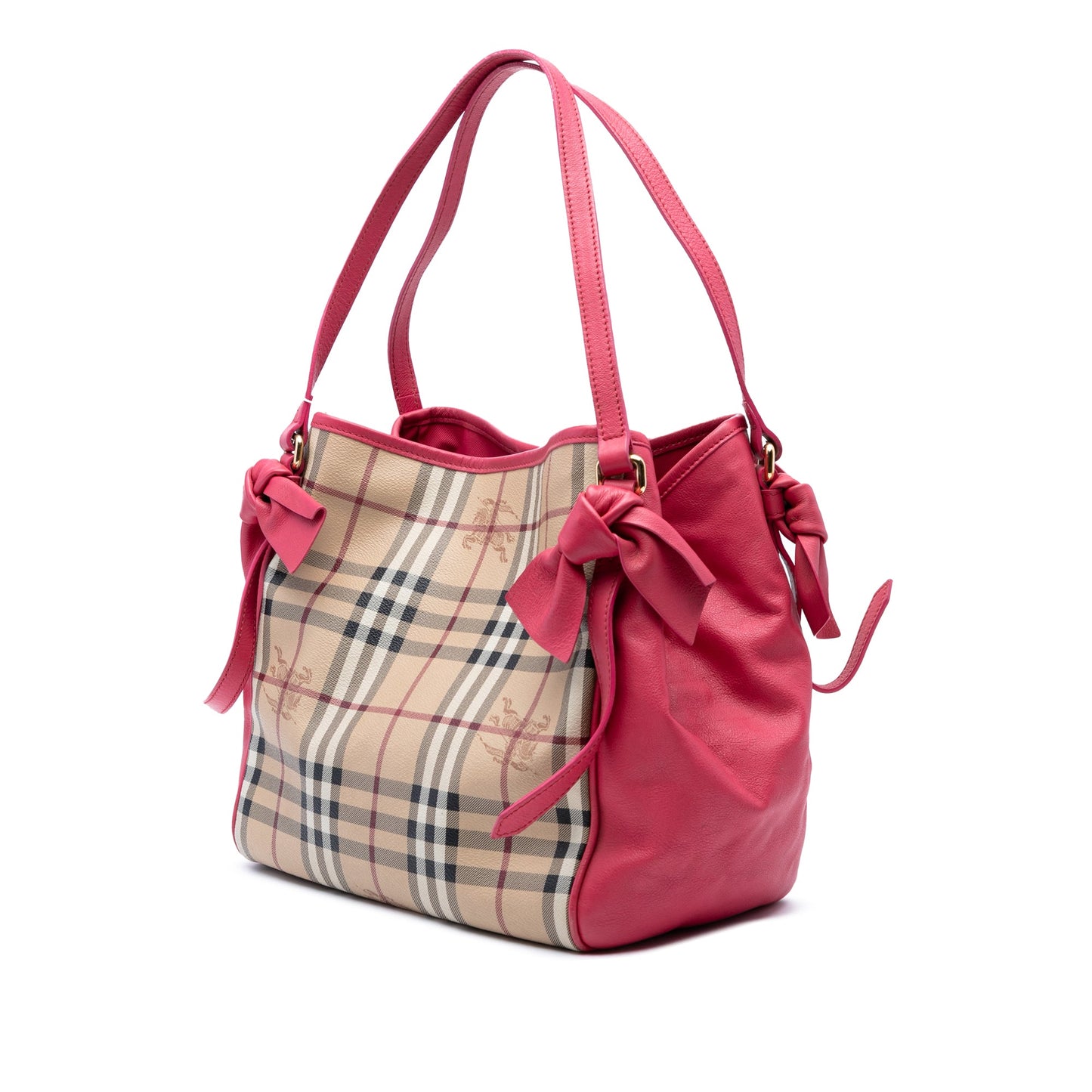 Burberry Small Leather Trimmed Haymarket Check Coated Canvas Canterbury Bow Tote