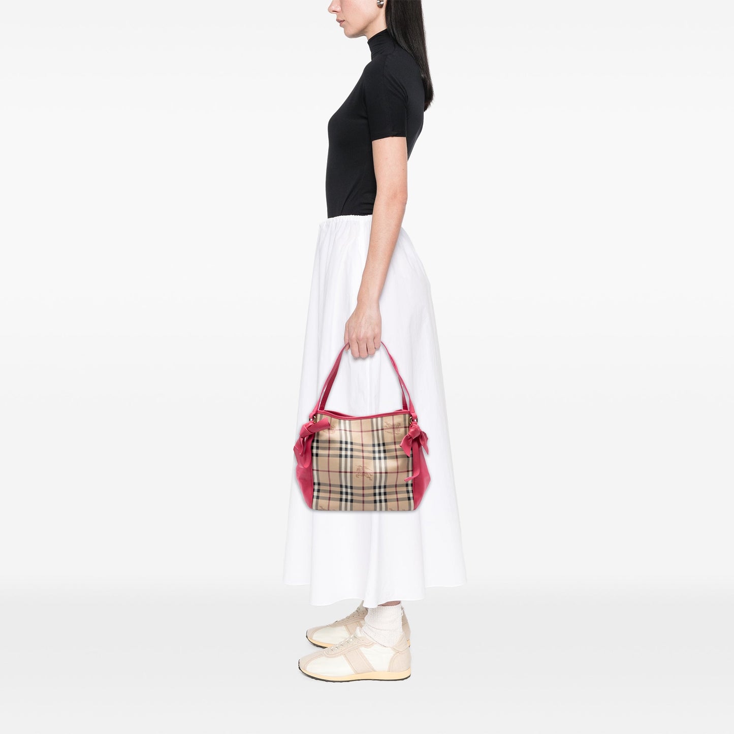 Burberry Small Leather Trimmed Haymarket Check Coated Canvas Canterbury Bow Tote
