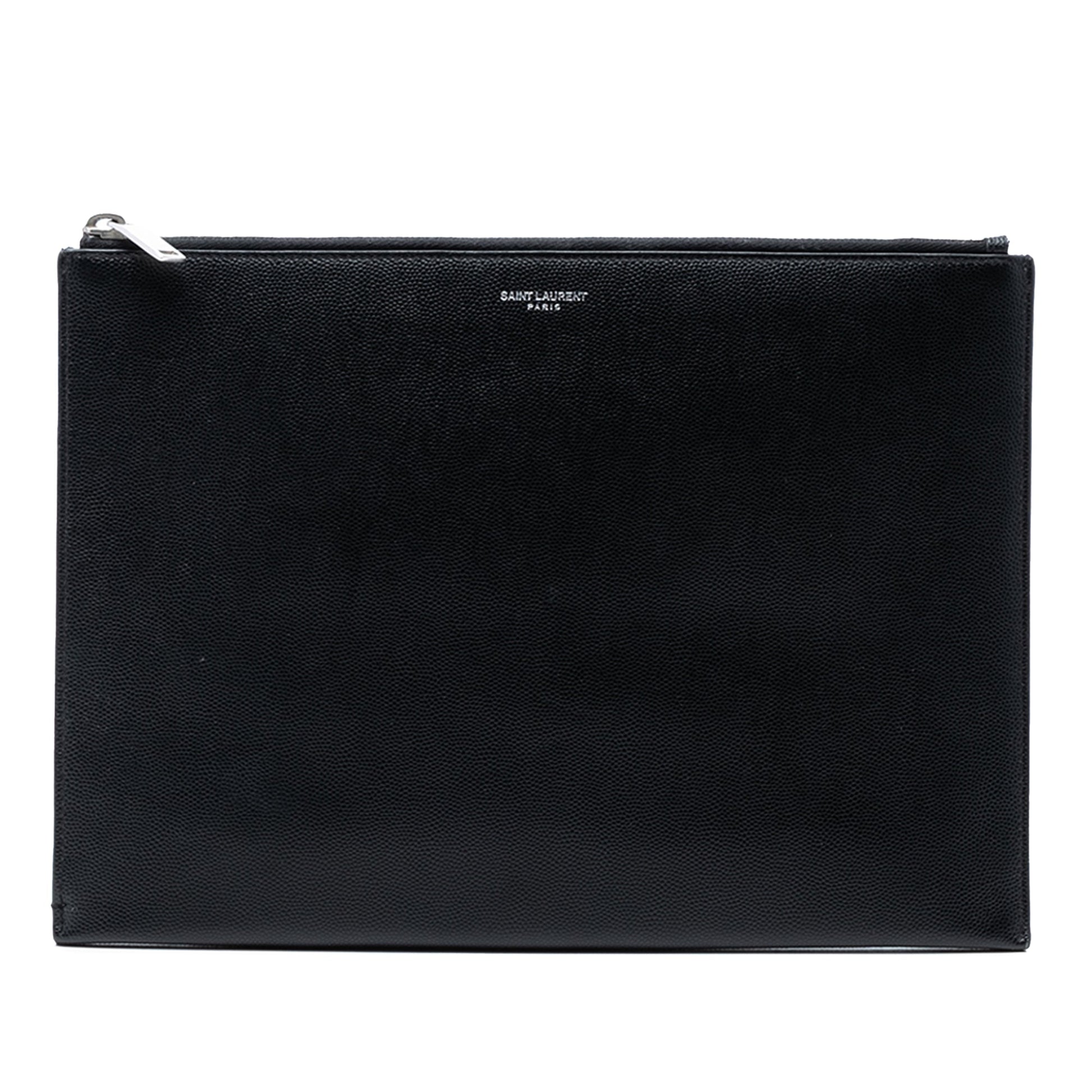 Saint Laurent Grained Leather Zip Clutch