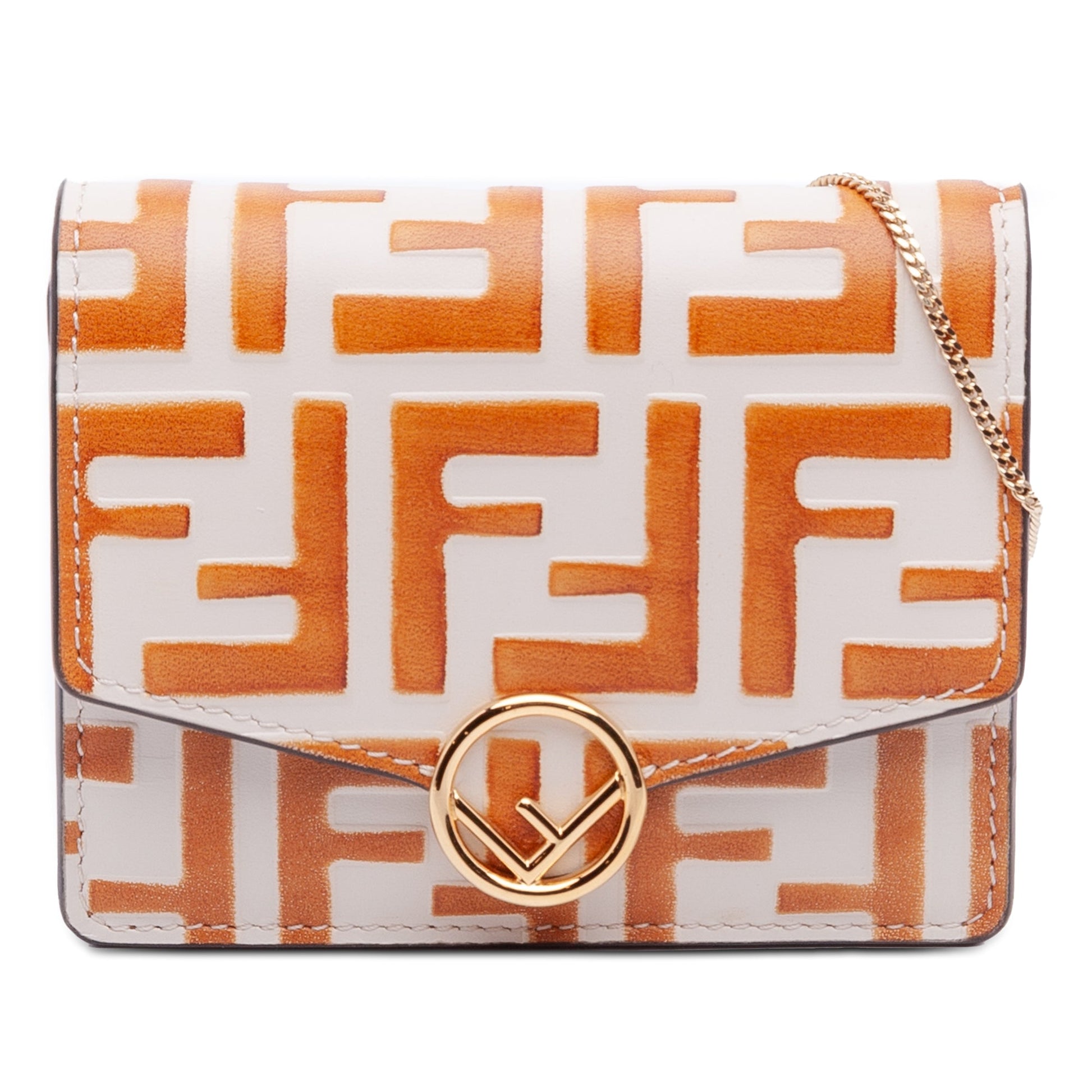 Fendi Small Bicolor FF 1974 Embossed Soft Calfskin F Is Fendi Chain Wallet