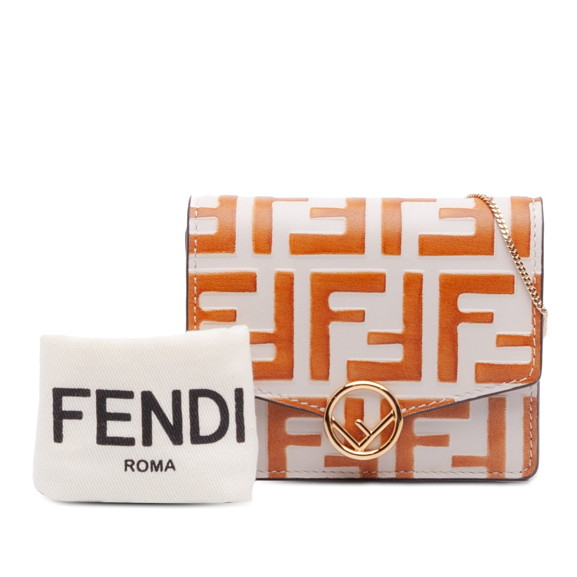 Fendi Small Bicolor FF 1974 Embossed Soft Calfskin F Is Fendi Chain Wallet