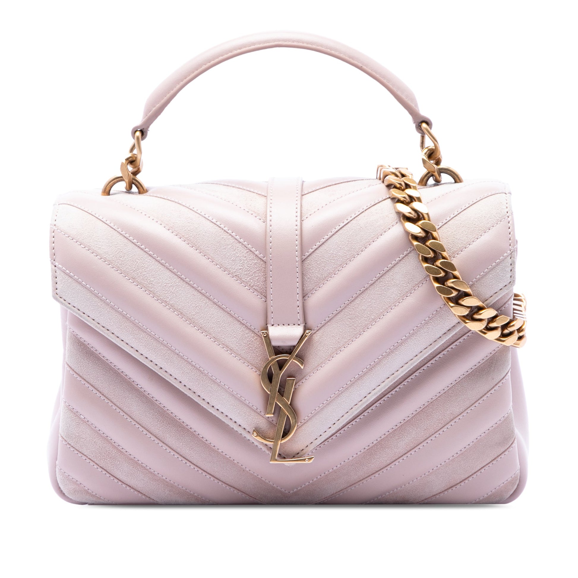 Saint Laurent Medium Calfskin and Suede Chevron Monogram College Satchel
