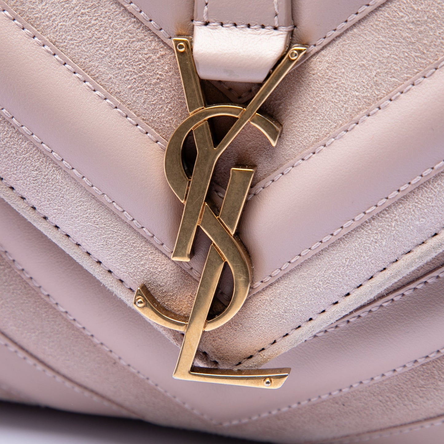 Saint Laurent Medium Calfskin and Suede Chevron Monogram College Satchel