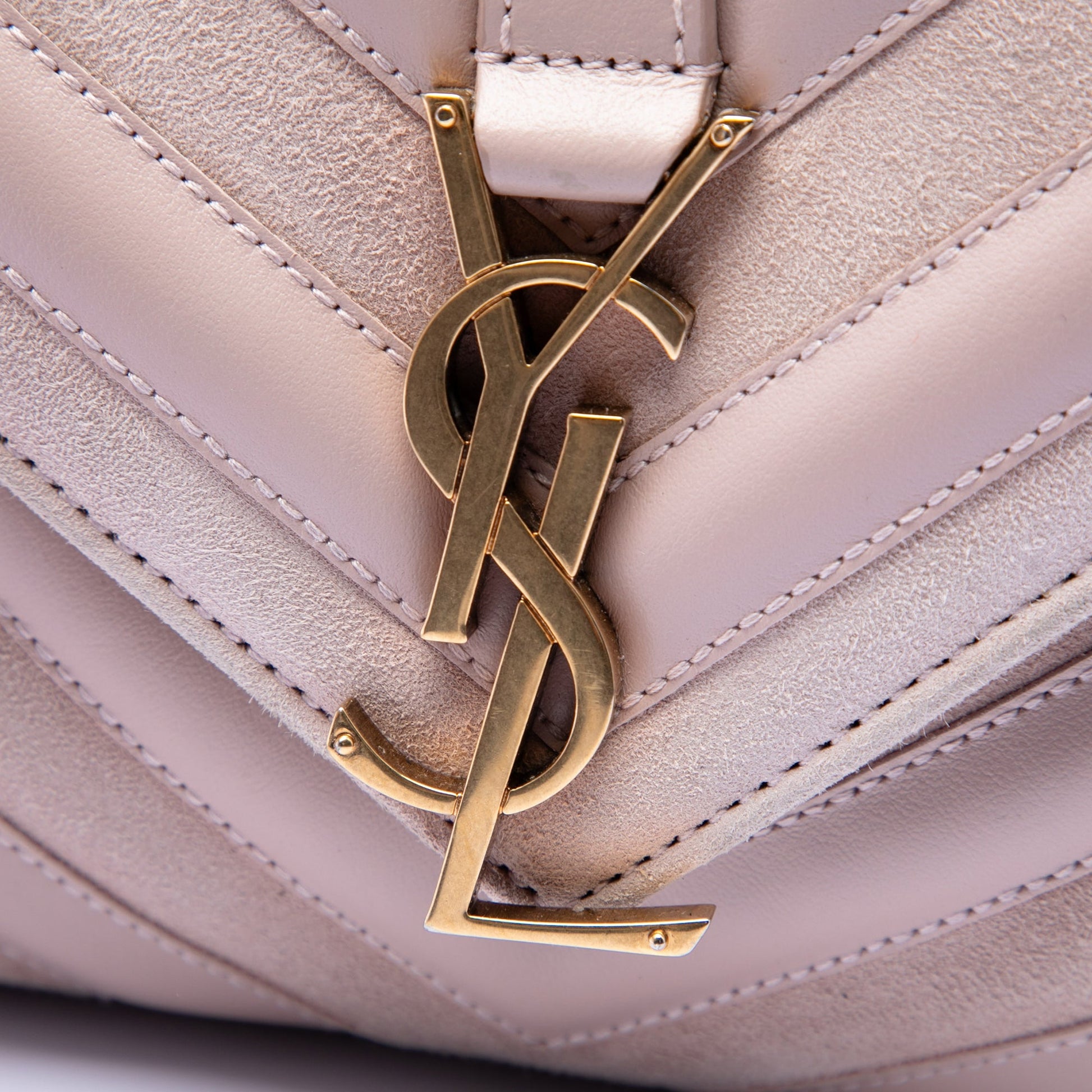 Saint Laurent Medium Calfskin and Suede Chevron Monogram College Satchel