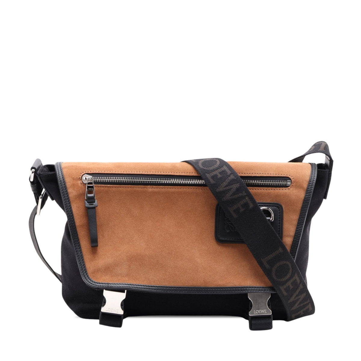 LOEWE Medium Canvas and Suede Flex Messenger Bag — Brown