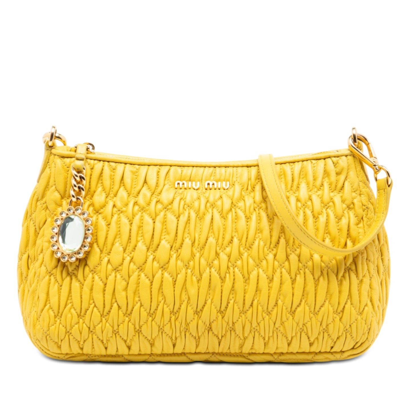 Miu Miu Matelasse Nappa Crystal Charm Shoulder Bag