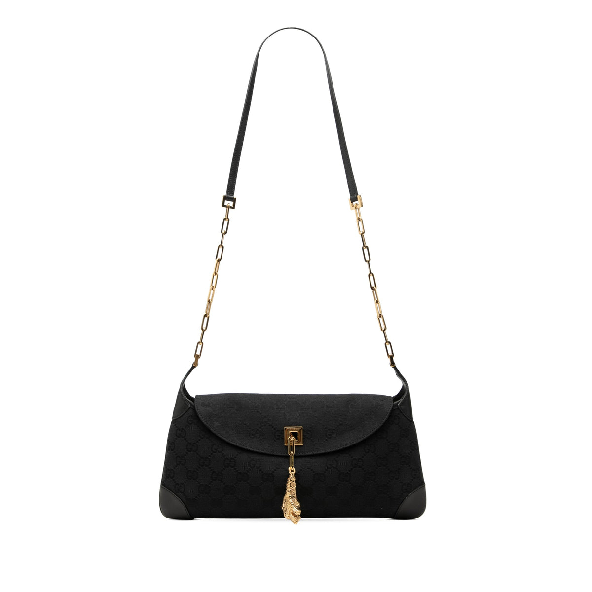 Gucci GG Canvas Tiger Charm Shoulder Bag — Black