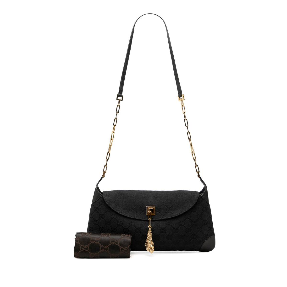 Gucci GG Canvas Tiger Charm Shoulder Bag — Black