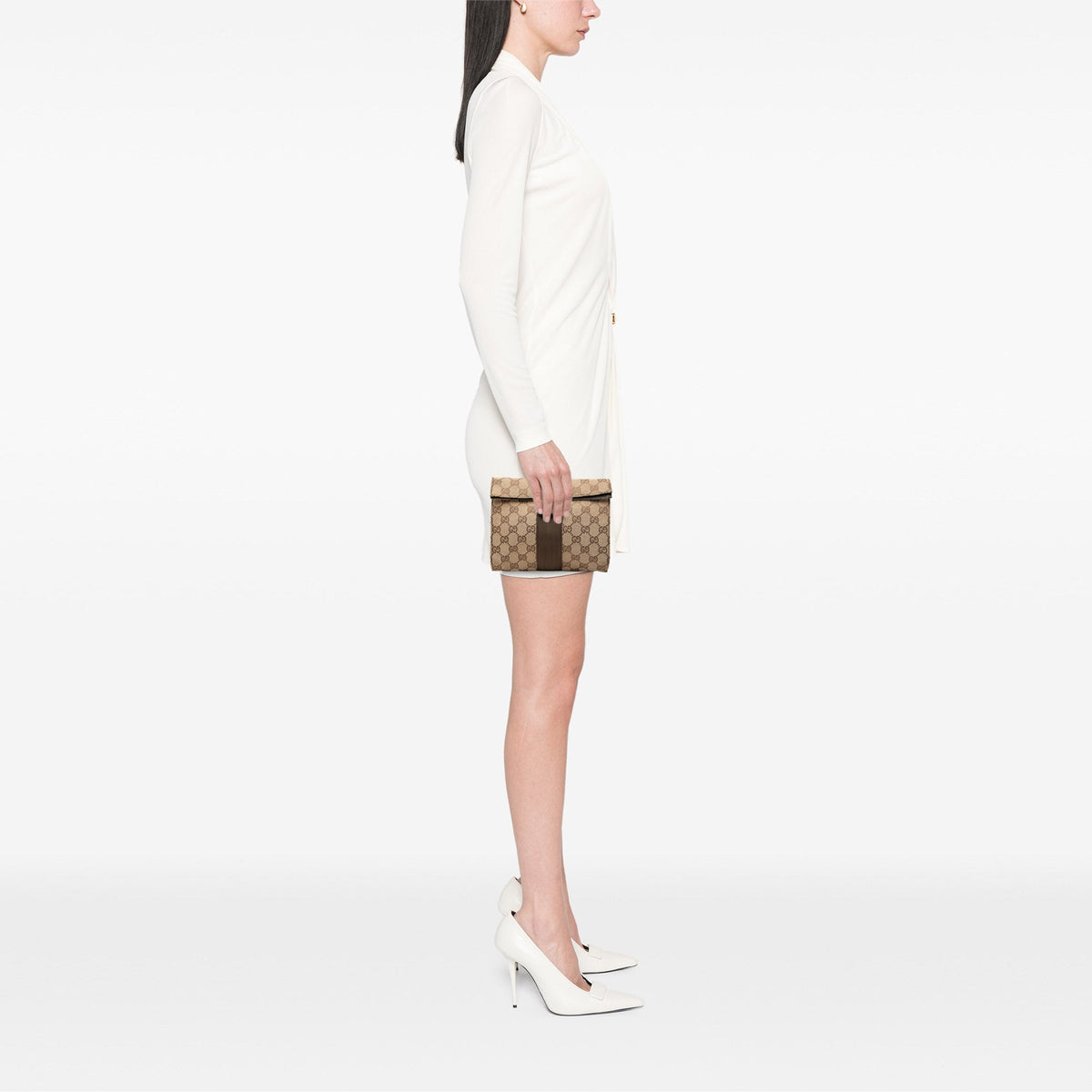 Gucci GG Canvas Clutch — Beige