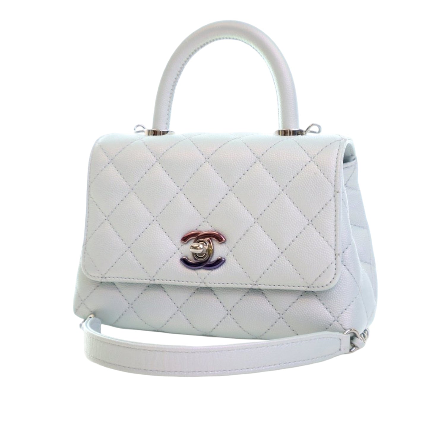 Chanel Extra Mini Iridescent Caviar Rainbow CC Coco Top Handle Bag