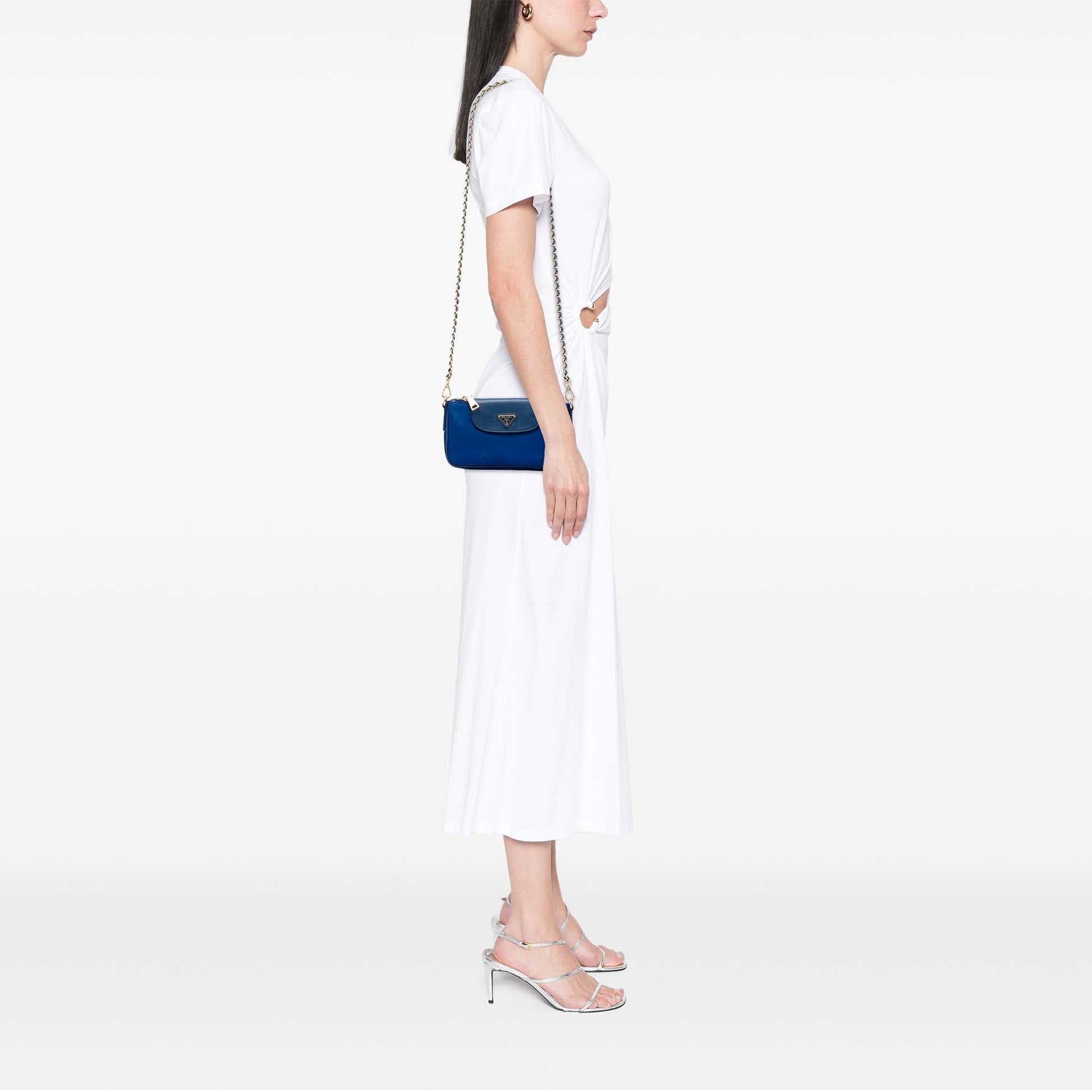 Prada Saffiano Trimmed Tessuto Chain Crossbody