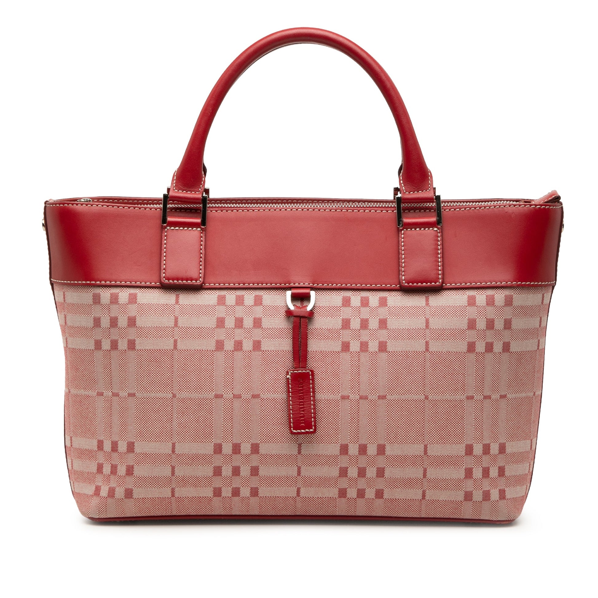Burberry Leather Trimmed Tonal Check Canvas Handbag