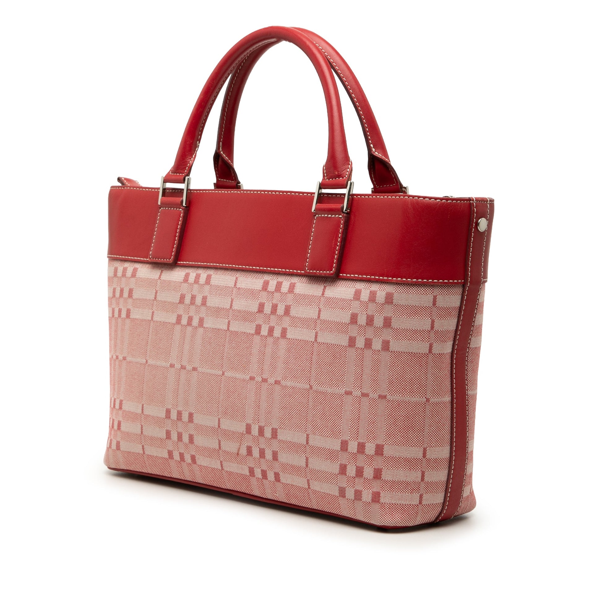 Burberry Leather Trimmed Tonal Check Canvas Handbag