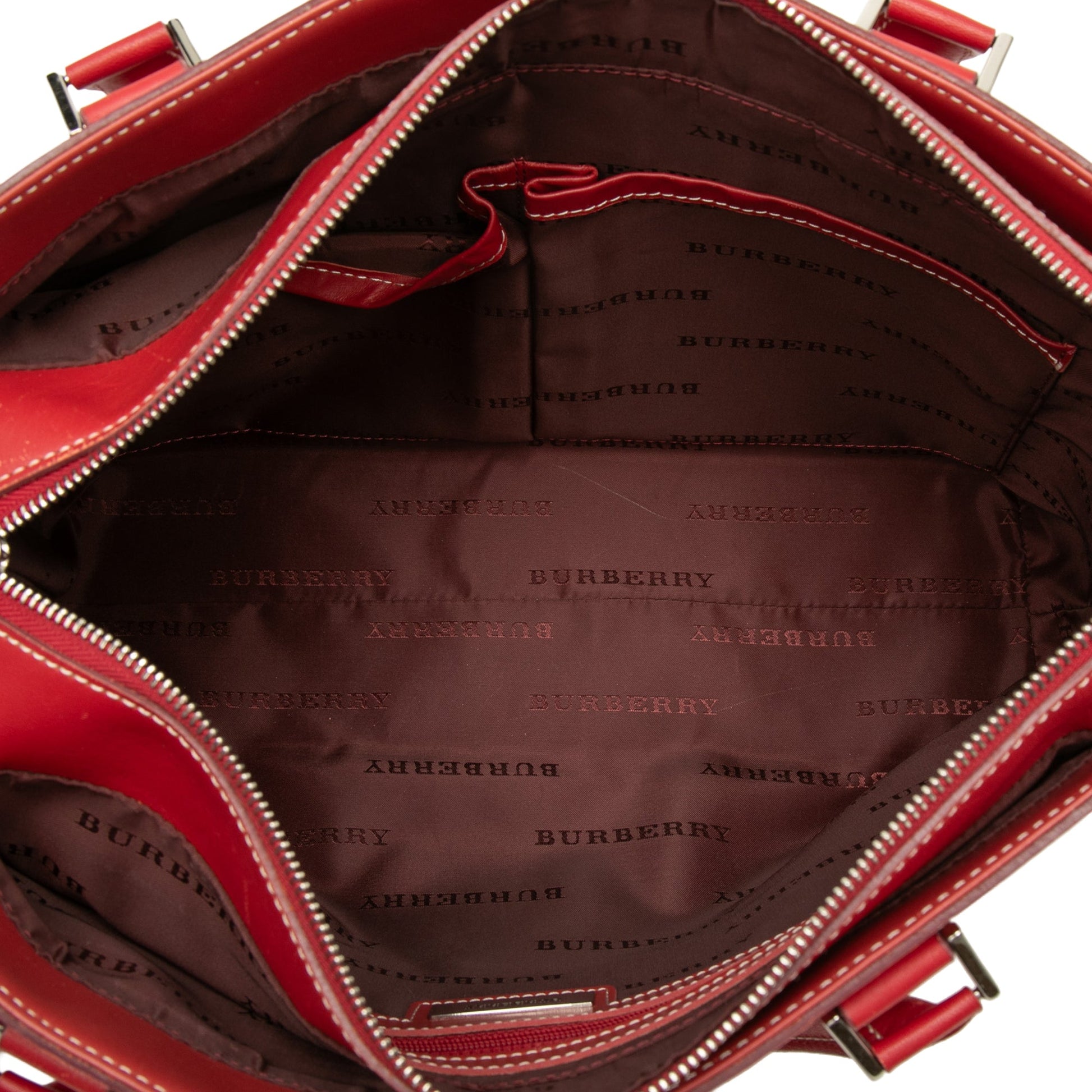 Burberry Leather Trimmed Tonal Check Canvas Handbag