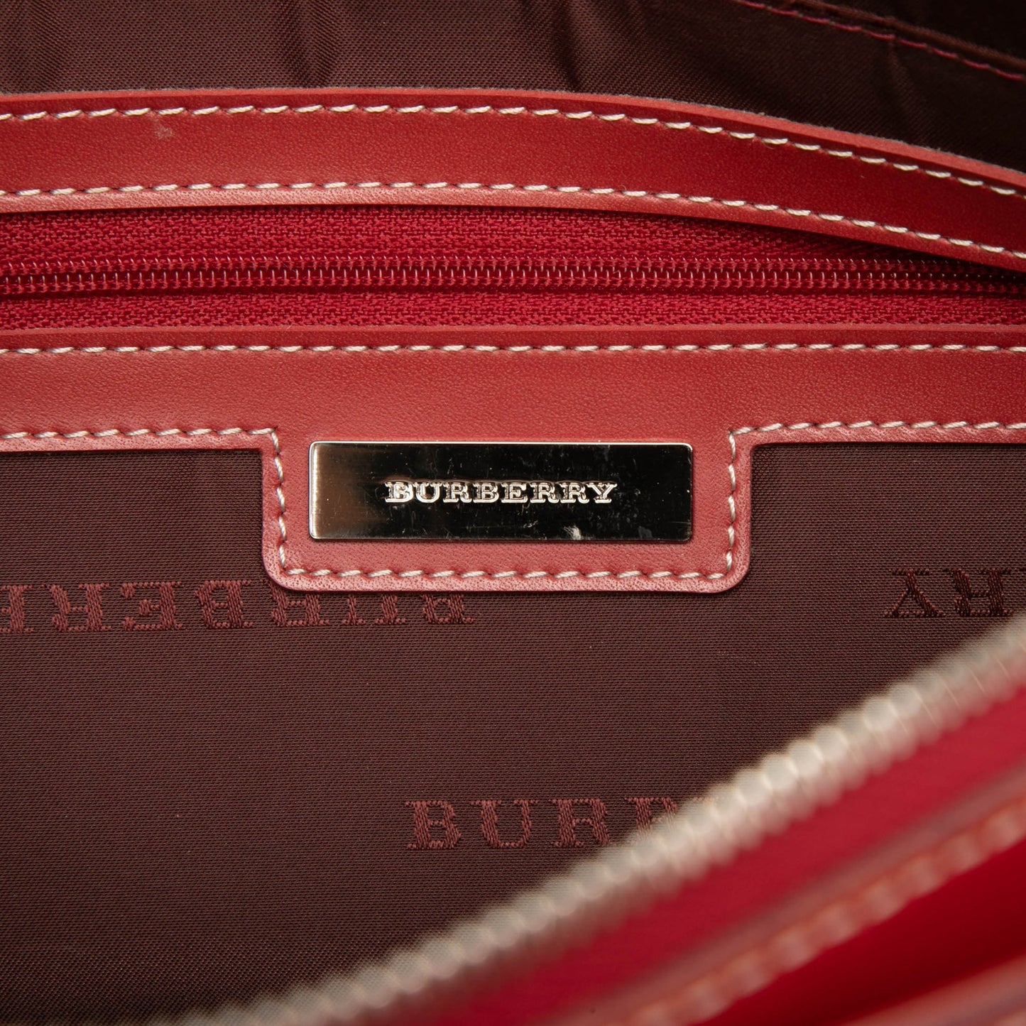 Burberry Leather Trimmed Tonal Check Canvas Handbag
