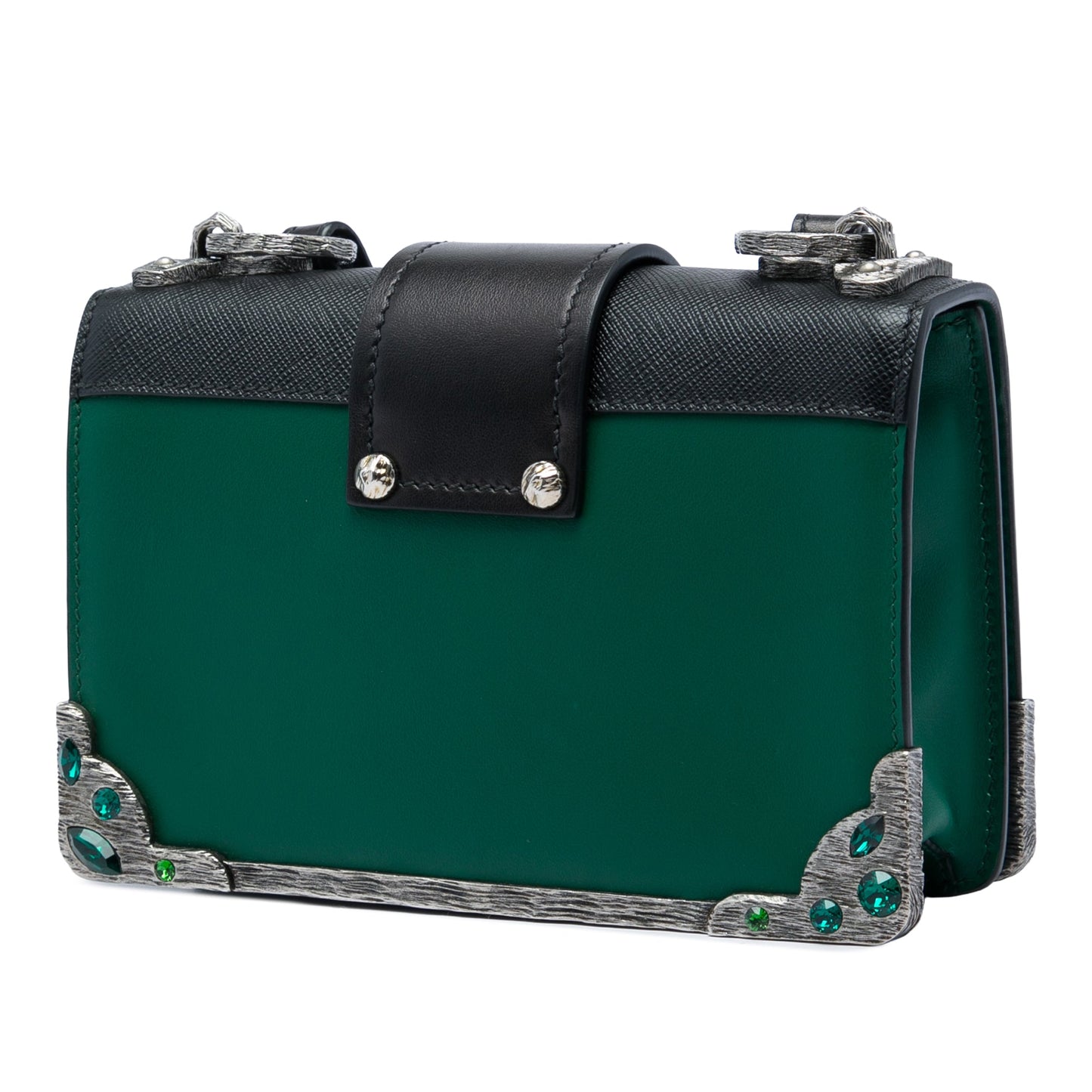 Prada Saffiano Trimmed City Calf Crystal Cahier Crossbody