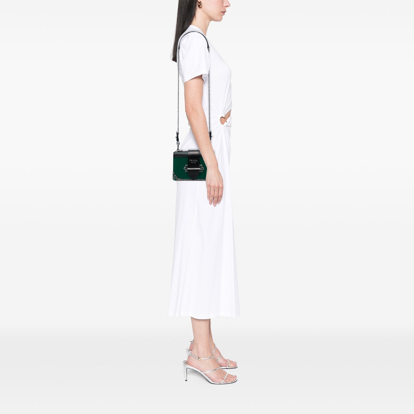 Prada Saffiano Trimmed City Calf Crystal Cahier Crossbody