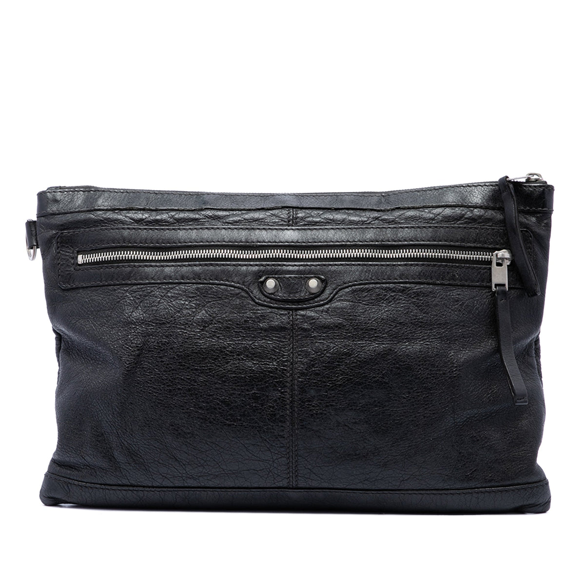Balenciaga Lambskin Motocross Classic Clip Clutch L — Black