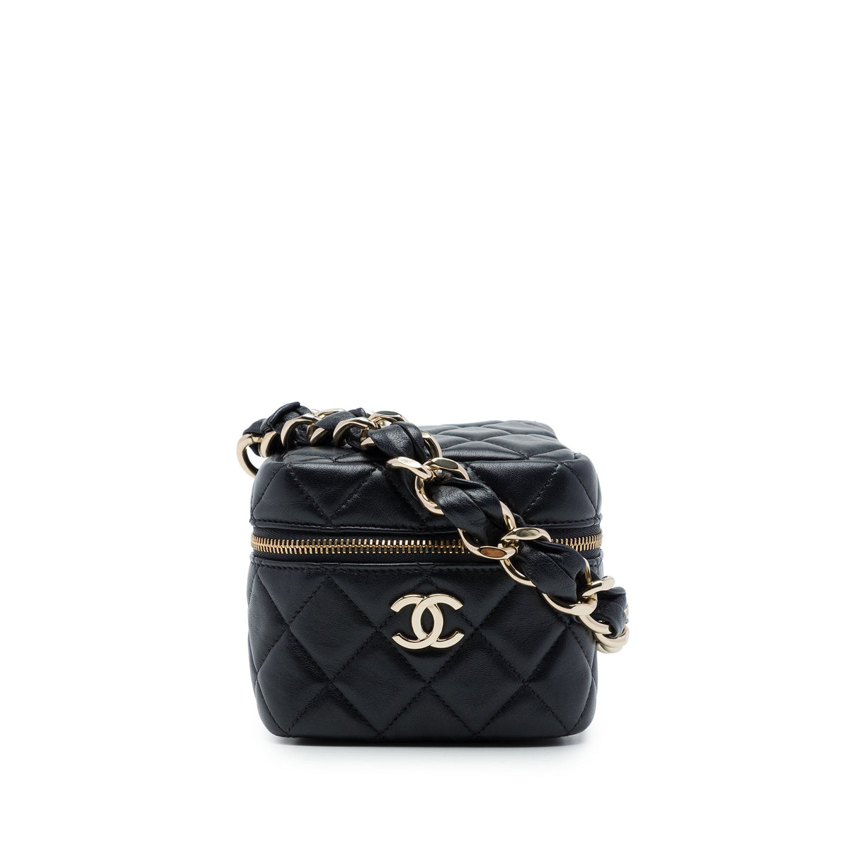 Chanel CC Quilted Lambskin Cube Wristlet Vanity Case — Black
