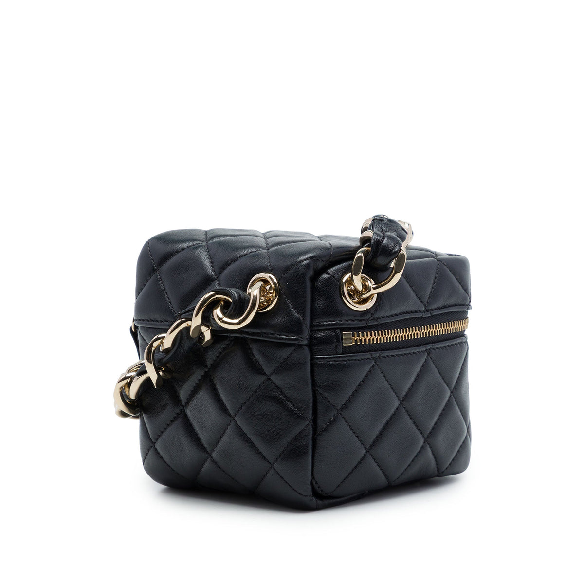 Chanel CC Quilted Lambskin Cube Wristlet Vanity Case — Black