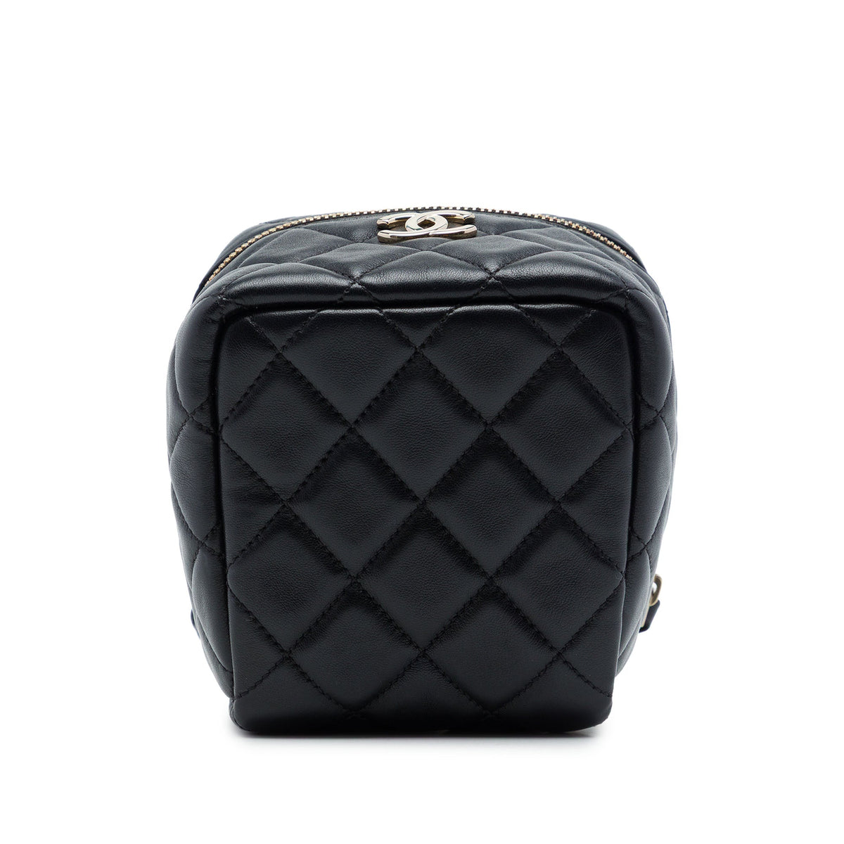 Chanel CC Quilted Lambskin Cube Wristlet Vanity Case — Black
