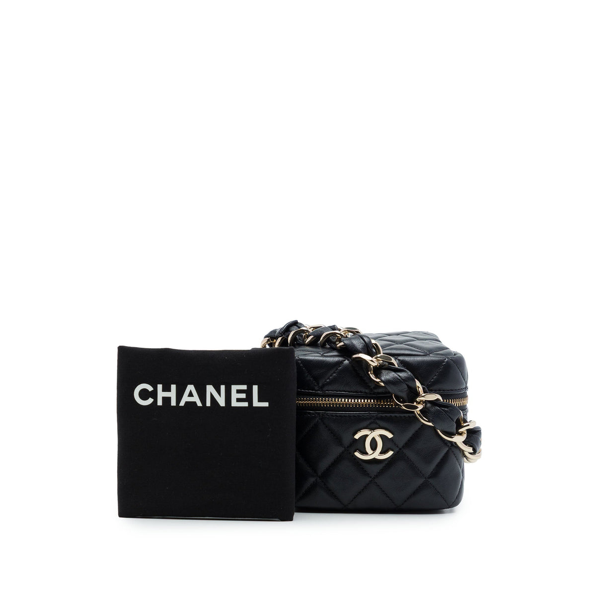 Chanel CC Quilted Lambskin Cube Wristlet Vanity Case — Black