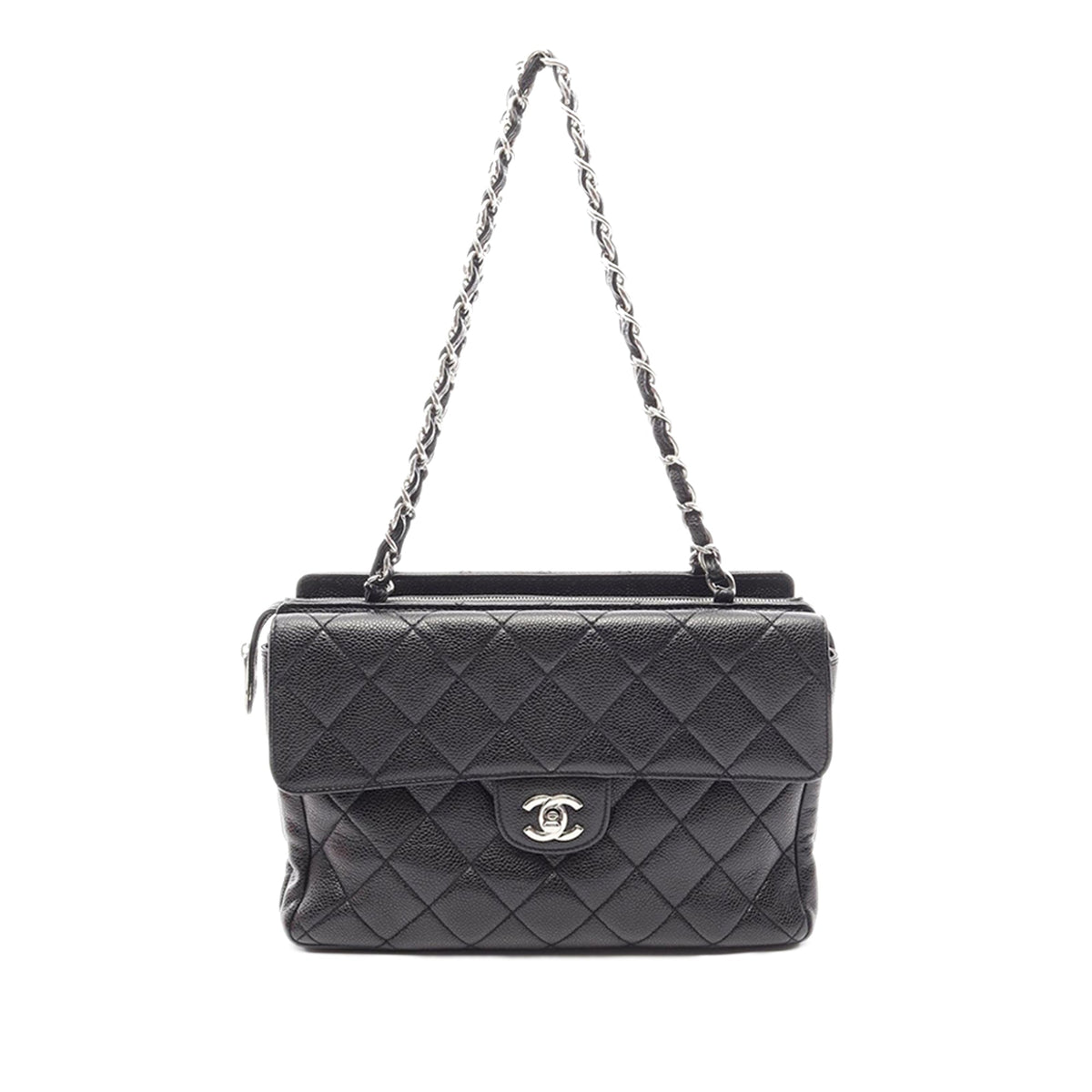 Chanel Paris Edinburgh Quilted Caviar Front Flap Pocket Tote