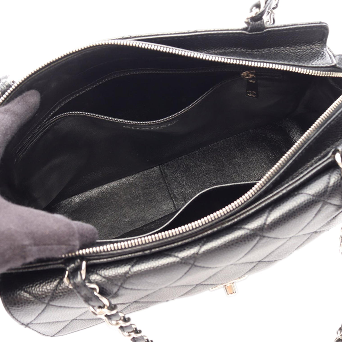 Chanel Paris Edinburgh Quilted Caviar Front Flap Pocket Tote