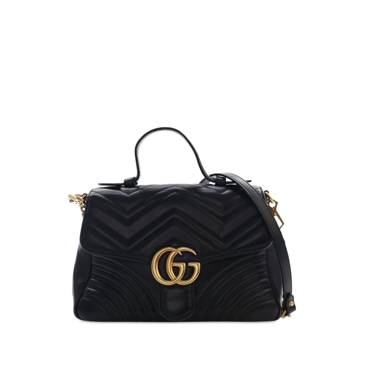 Gucci Small GG Marmont Matelasse Calfskin Top Handle Bag — Black
