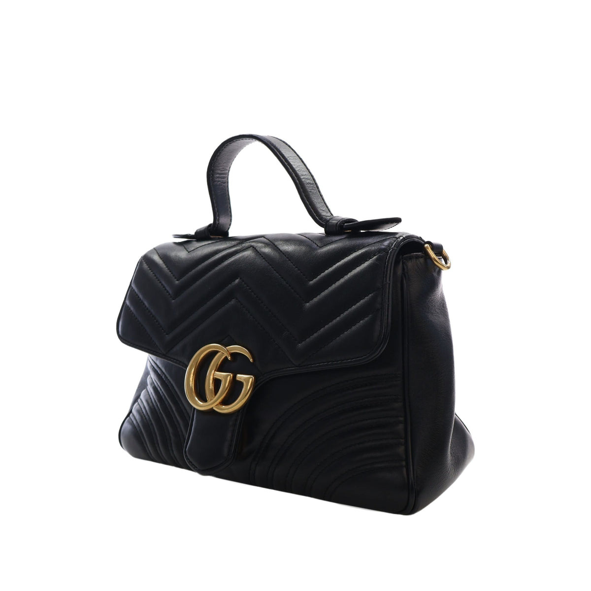 Gucci Small GG Marmont Matelasse Calfskin Top Handle Bag — Black
