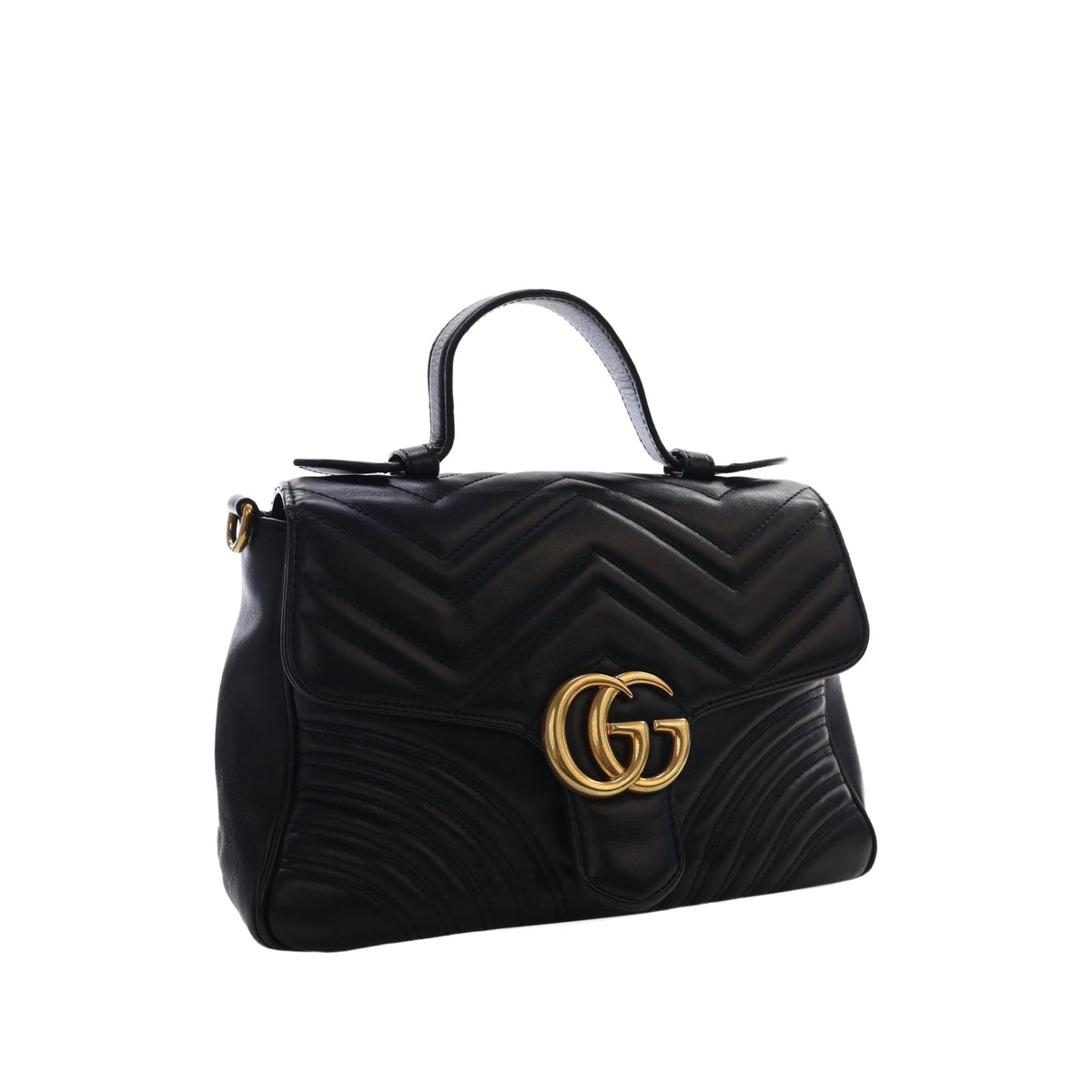 Gucci Small GG Marmont Matelasse Calfskin Top Handle Bag — Black