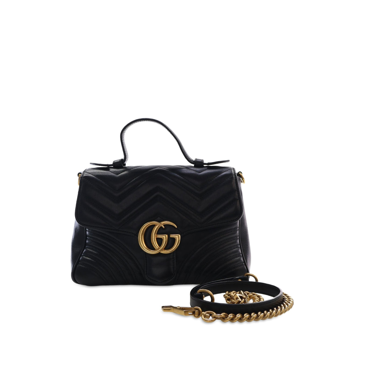 Gucci Small GG Marmont Matelasse Calfskin Top Handle Bag — Black