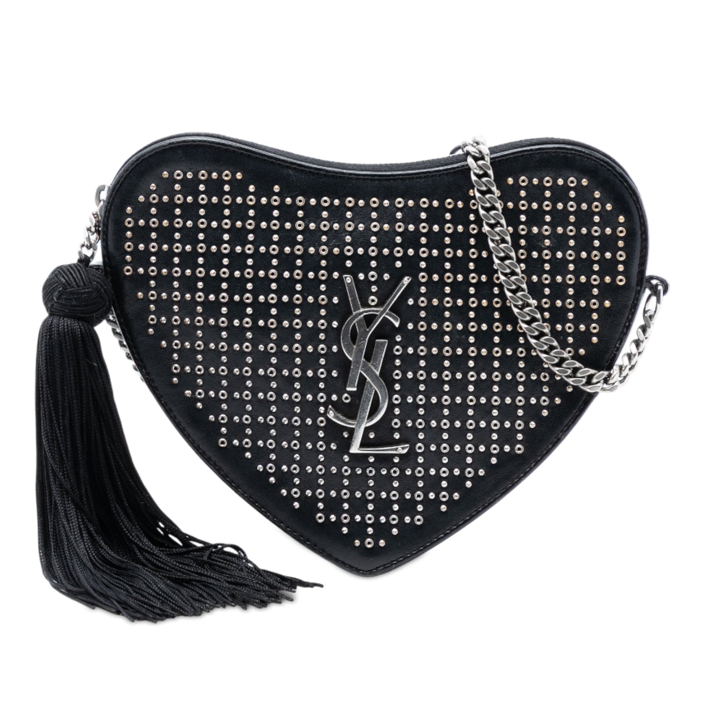Saint Laurent Studded Calfskin Sac Coeur Heart Tassel Crossbody