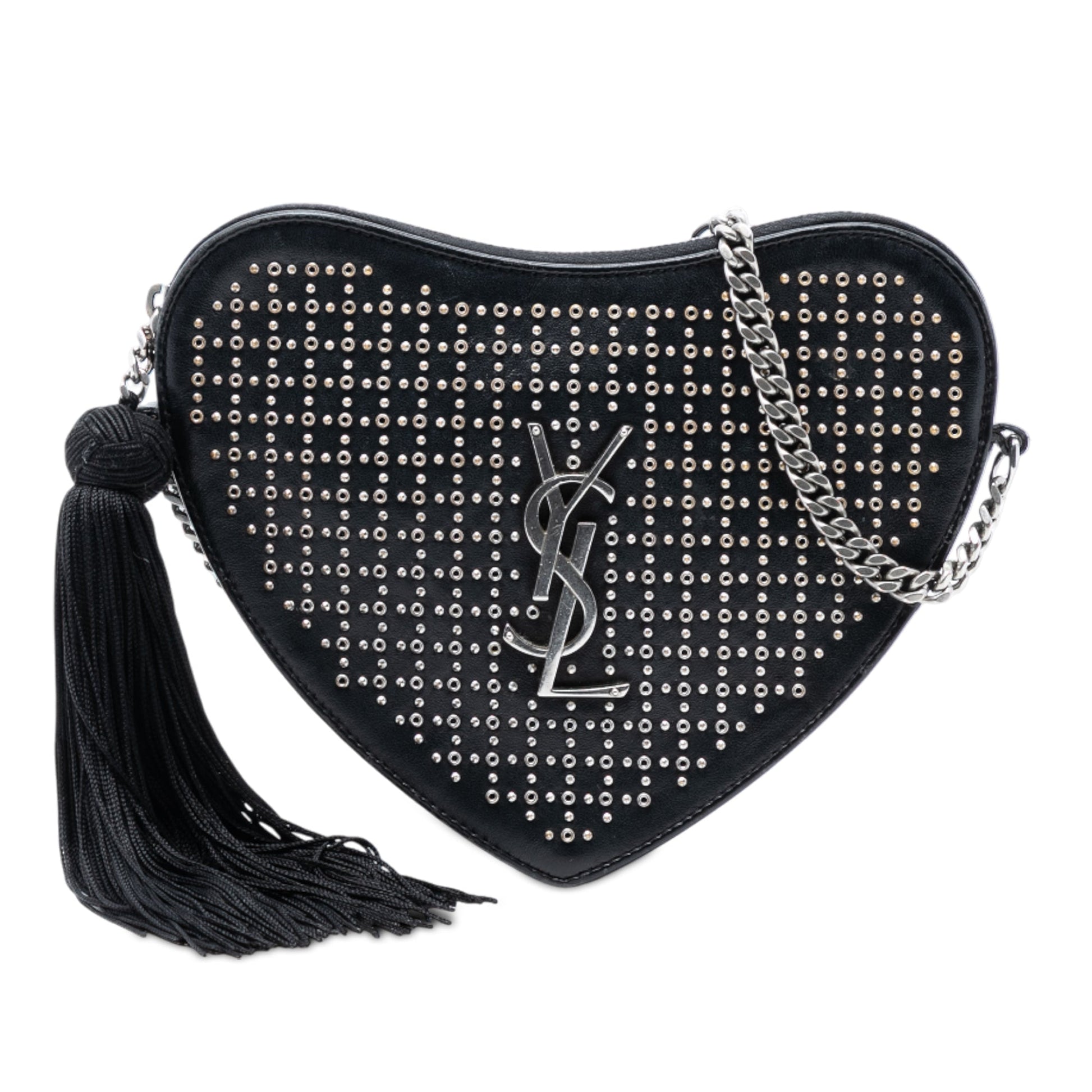 Saint Laurent Studded Calfskin Sac Coeur Heart Tassel Crossbody