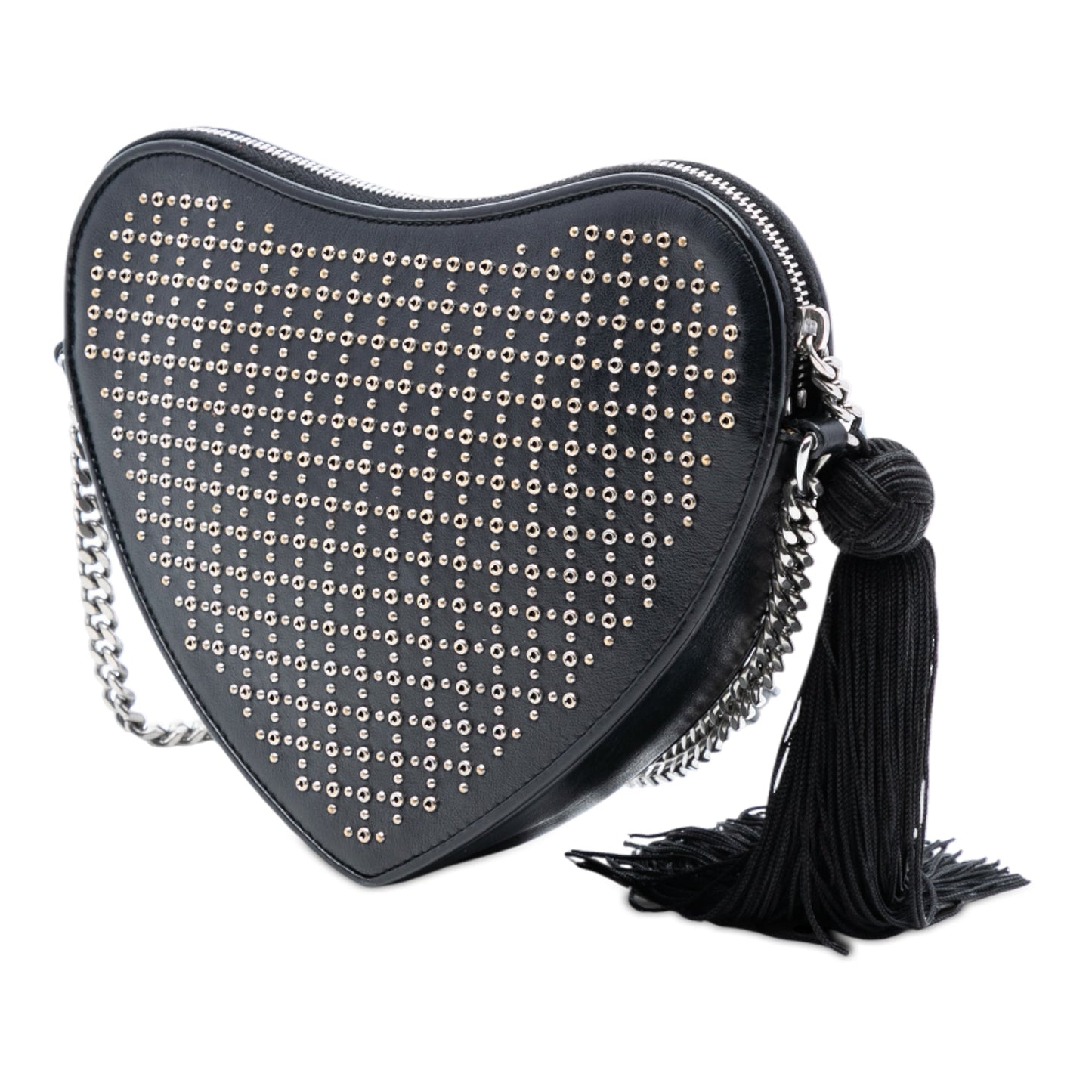 Saint Laurent Studded Calfskin Sac Coeur Heart Tassel Crossbody
