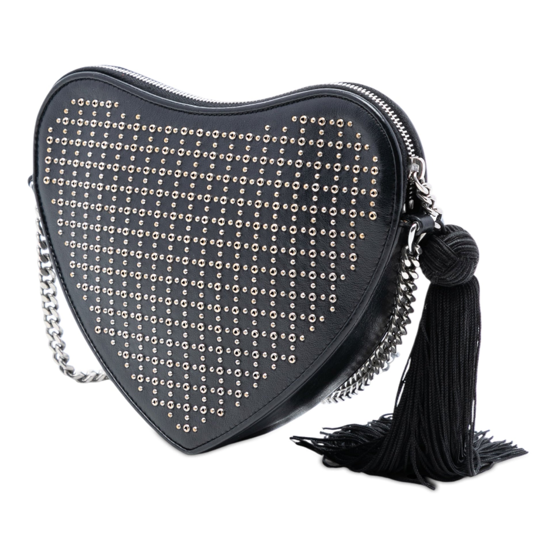 Saint Laurent Studded Calfskin Sac Coeur Heart Tassel Crossbody