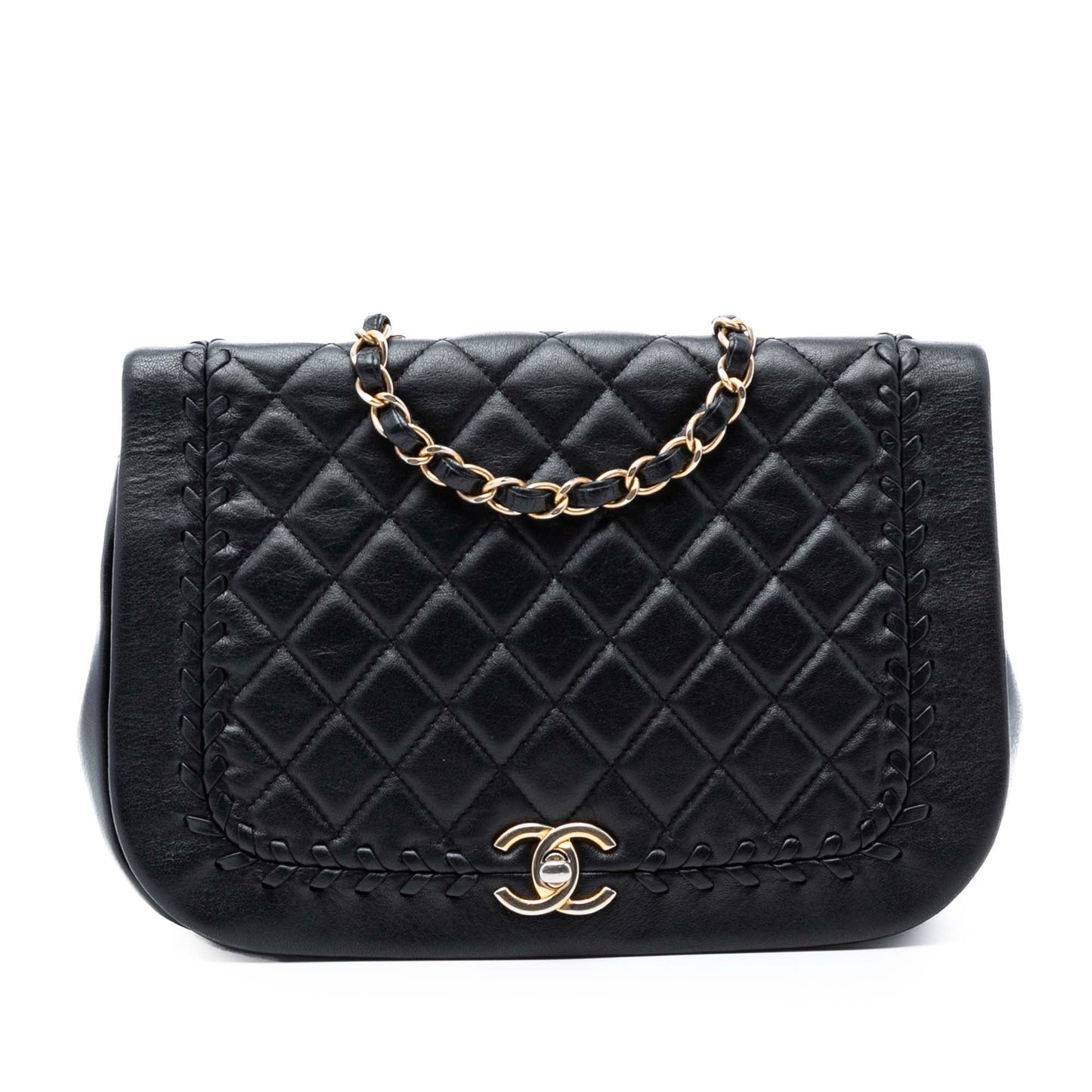 Quilted Lambskin Braided Saddle Flap