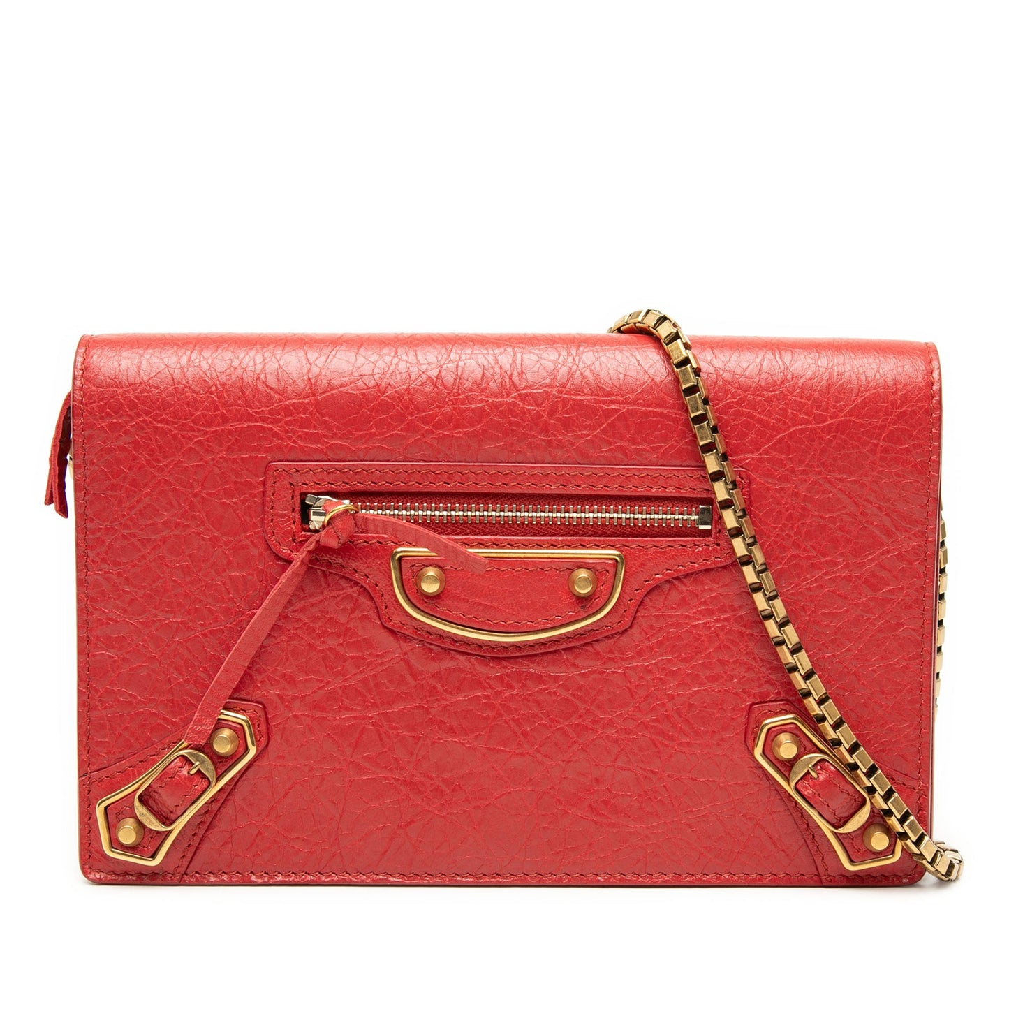 Balenciaga Chevre Motocross Metallic Edge Wallet on Chain