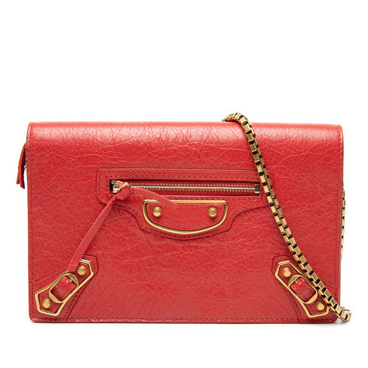 Balenciaga Chevre Motocross Metallic Edge Wallet on Chain