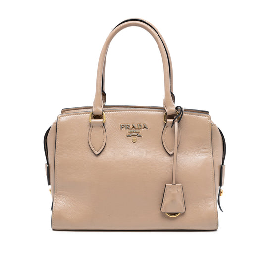 Prada Small City Calf Trimmed Saffiano Top Handle Bag
