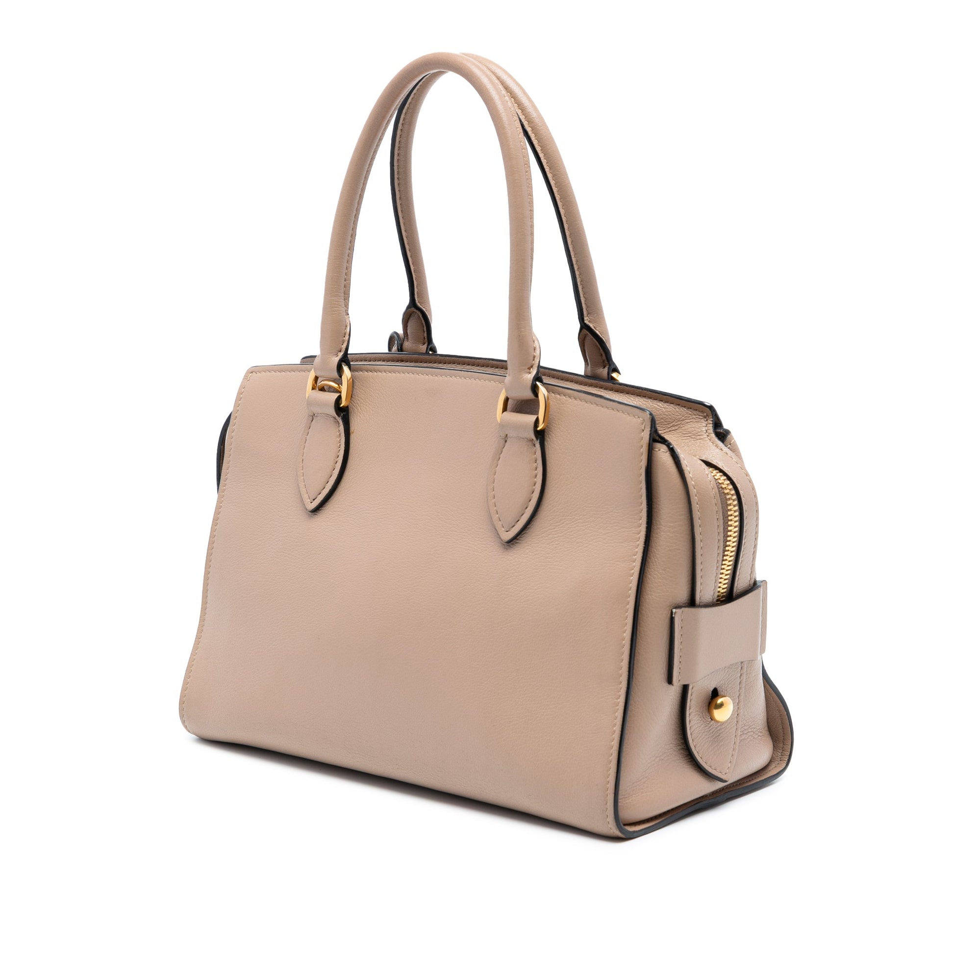 Prada Small City Calf Trimmed Saffiano Top Handle Bag