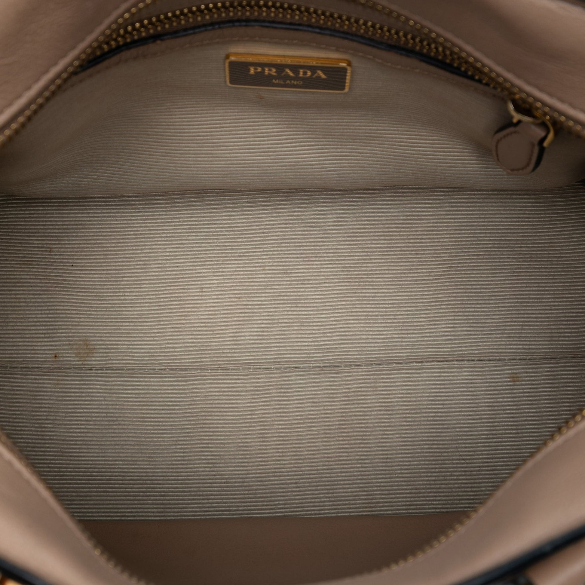 Prada Small City Calf Trimmed Saffiano Top Handle Bag