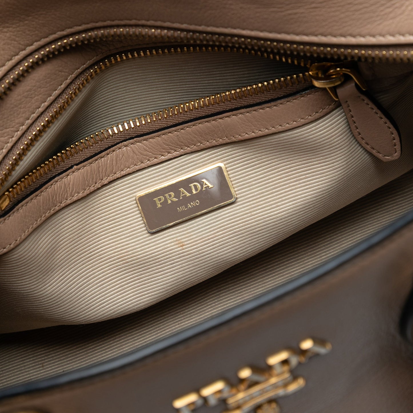 Prada Small City Calf Trimmed Saffiano Top Handle Bag