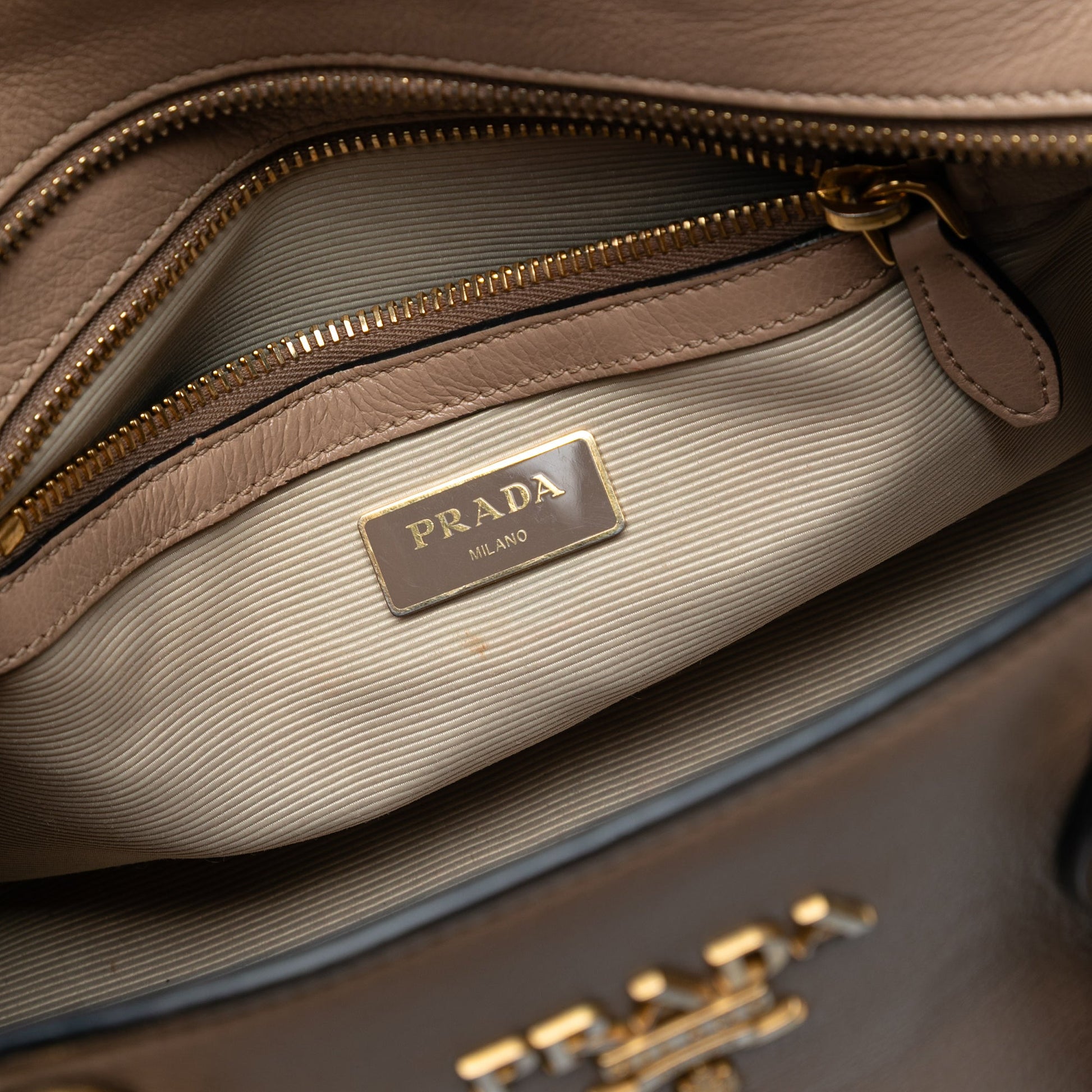 Prada Small City Calf Trimmed Saffiano Top Handle Bag