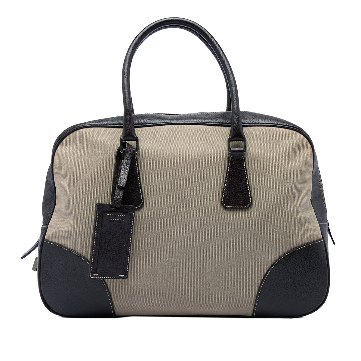 Prada Cinghiale Trimmed Canvas Canapa Bauletto Bag — Beige