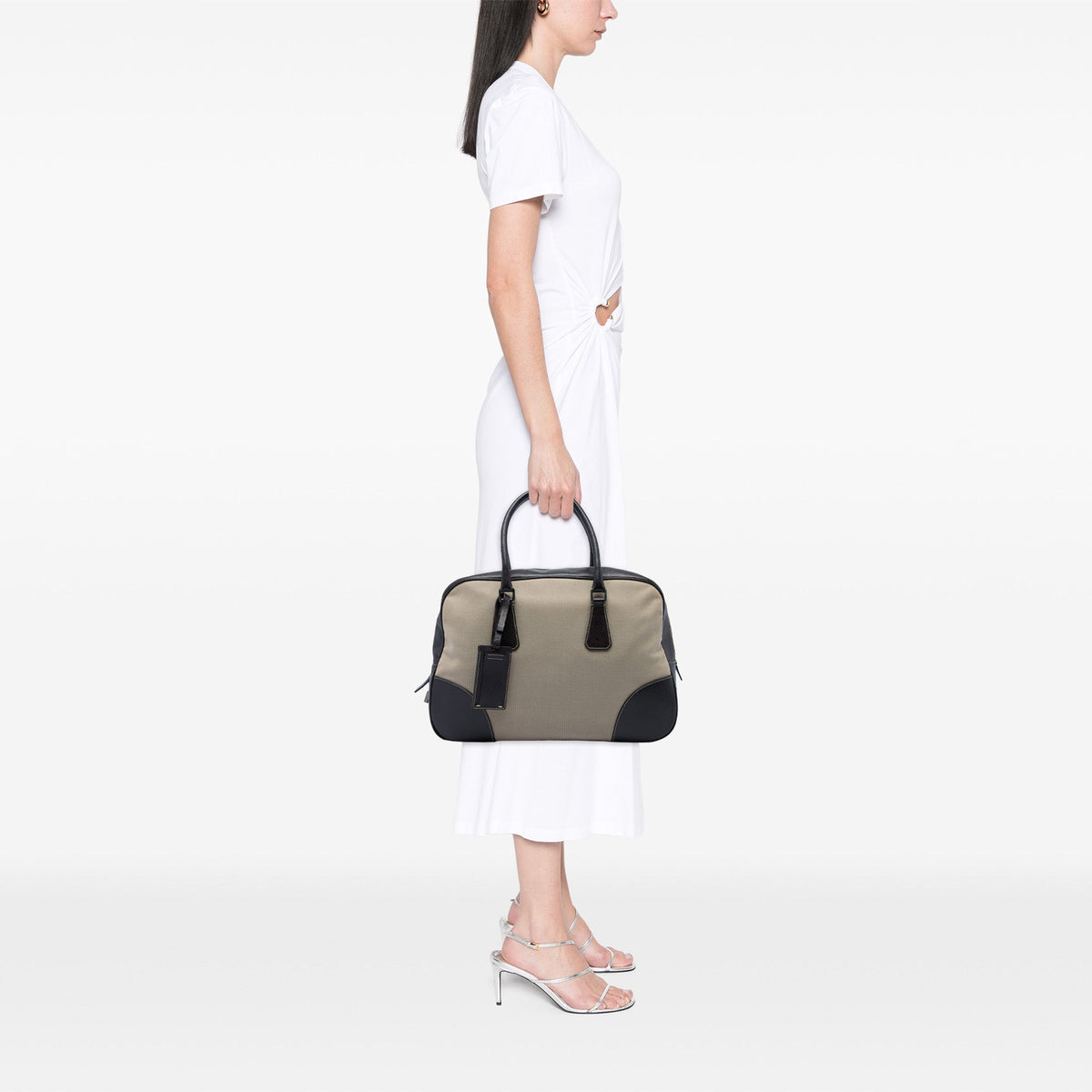 Prada Cinghiale Trimmed Canvas Canapa Bauletto Bag — Beige